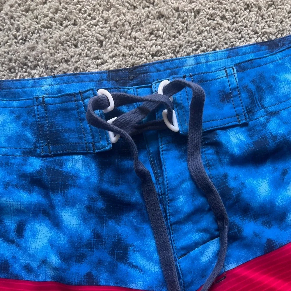 Joe Boxer Board‎ Shorts Mens 32 Red White Blue Tie Dye Surf